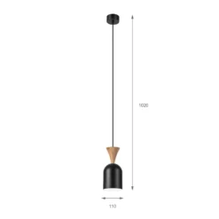 Pendellampe Nolan, Ø 11 cm, schwarz/eiche, Metall/Holz