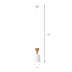 Pendellampe Nolan, Ø 11 cm, weiß/eiche, Metall/Holz