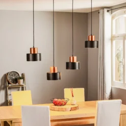 Pendellampe Olla in Schwarz/Kupfer, vierflammig