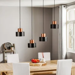 Pendellampe Olla in Schwarz/Kupfer, vierflammig