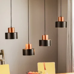 Pendellampe Olla in Schwarz/Kupfer, vierflammig