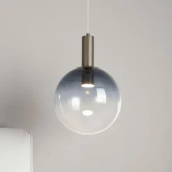 Pendellampe Ombre, Kugel, rauchgrau/weiß, Ø 30 cm, Glas