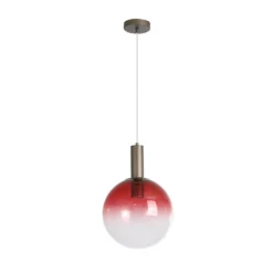Pendellampe Ombre, Kugel, rot/weiß, Ø 30 cm, Glas