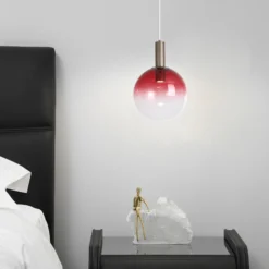Pendellampe Ombre, Kugel, rot/weiß, Ø 30 cm, Glas