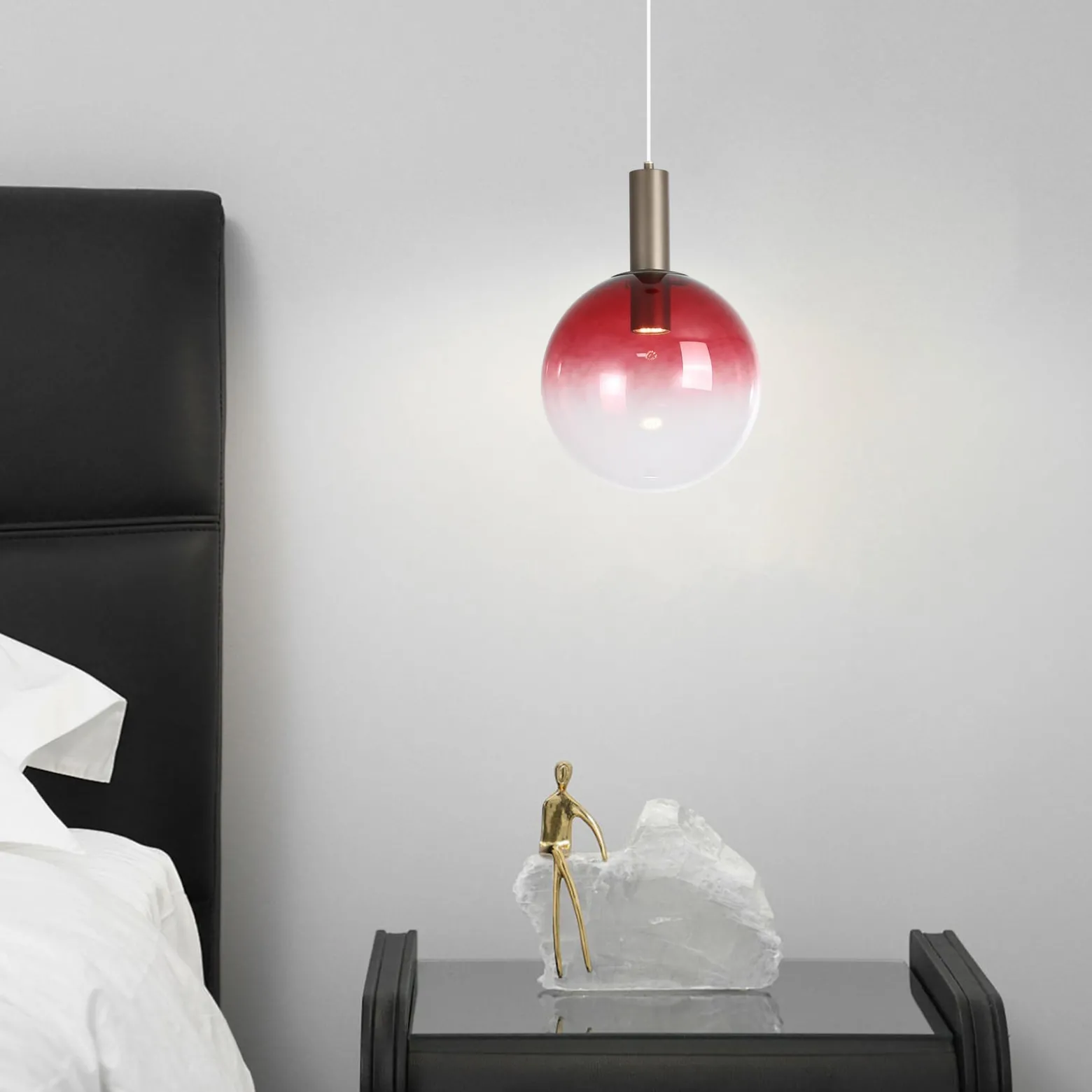 Pendellampe Ombre, Kugel, rot/weiß, Ø 30 cm, Glas