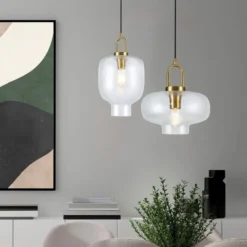 Pendellampe Oslo, Ø 26 cm, klar/goldfarben, Glas