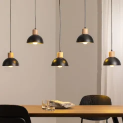Pendellampe Seco, Länge 116 cm, schwarz, Metall/Holz, 5-flg.