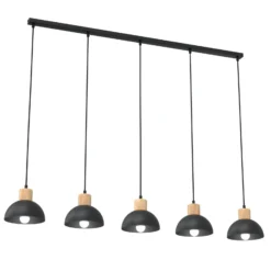 Pendellampe Seco, Länge 116 cm, schwarz, Metall/Holz, 5-flg.