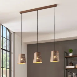 Pendellampe Segezia, mokka-/goldfarben, Länge 88 cm, 3-flg.