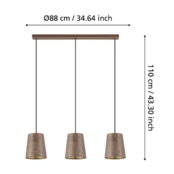 Pendellampe Segezia, mokka-/goldfarben, Länge 88 cm, 3-flg.