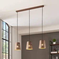 Pendellampe Segezia, mokka-/goldfarben, Länge 88 cm, 3-flg.