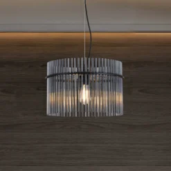 Pendellampe Swizzle, schwarz/rauchgrau, Ø 40 cm, Glas/Metall