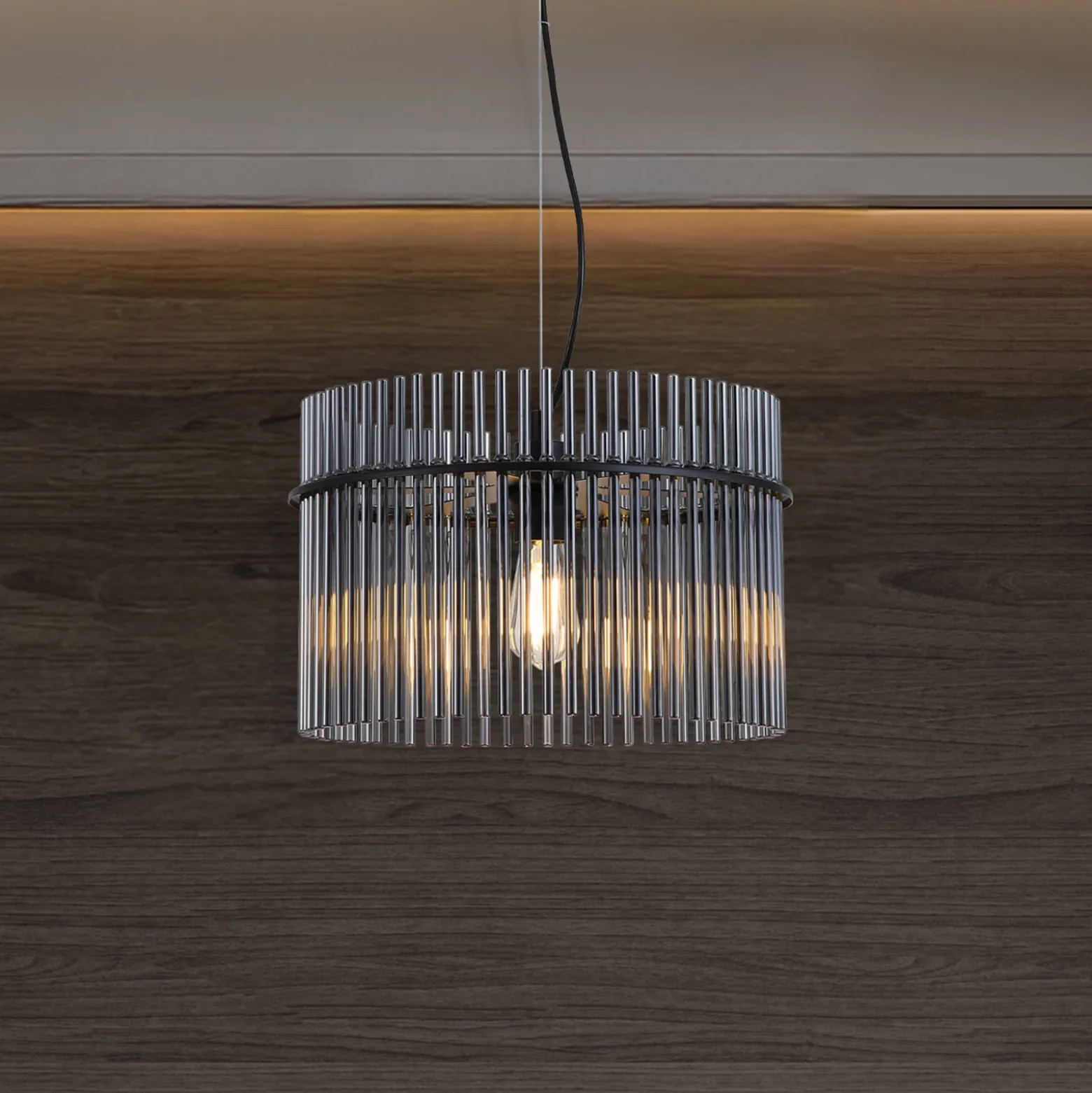 Pendellampe Swizzle, schwarz/rauchgrau, Ø 40 cm, Glas/Metall