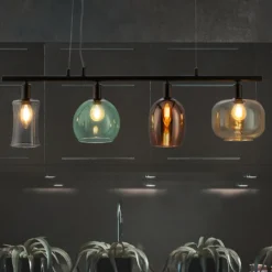 Pendellampe Telesto mit Glasschirmen, vierflammig