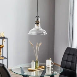 Pendellampe Teo mit Glasschirm, patiniert
