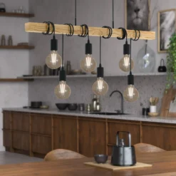 Pendellampe Townshend mit Holz, sechsflammig