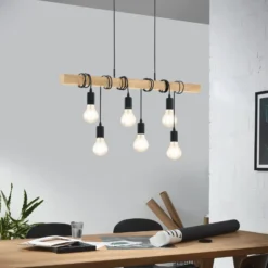 Pendellampe Townshend mit Holz, sechsflammig