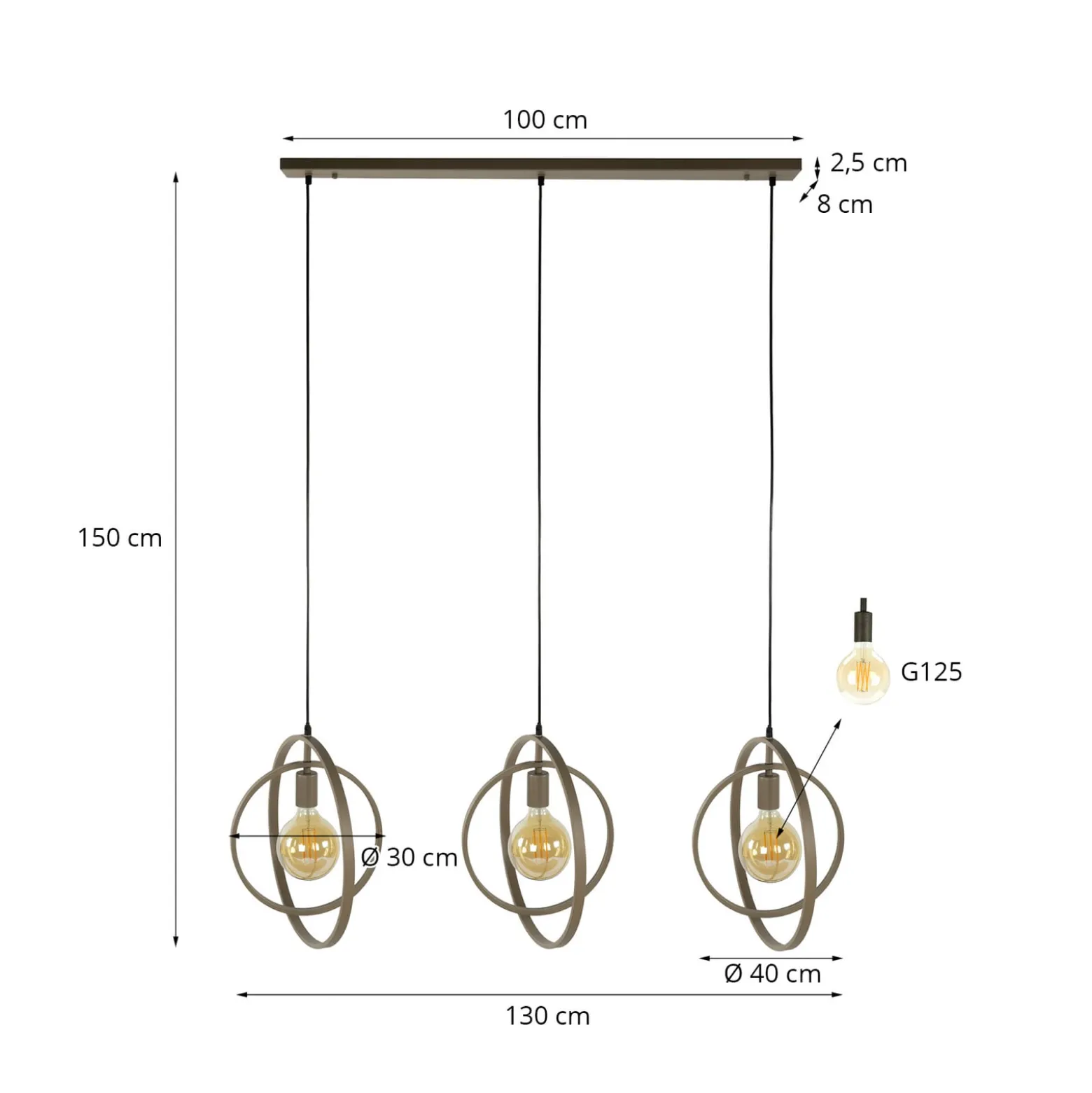 Pendellampe Turn Around, beige, 3-flammig, 130 cm, E27