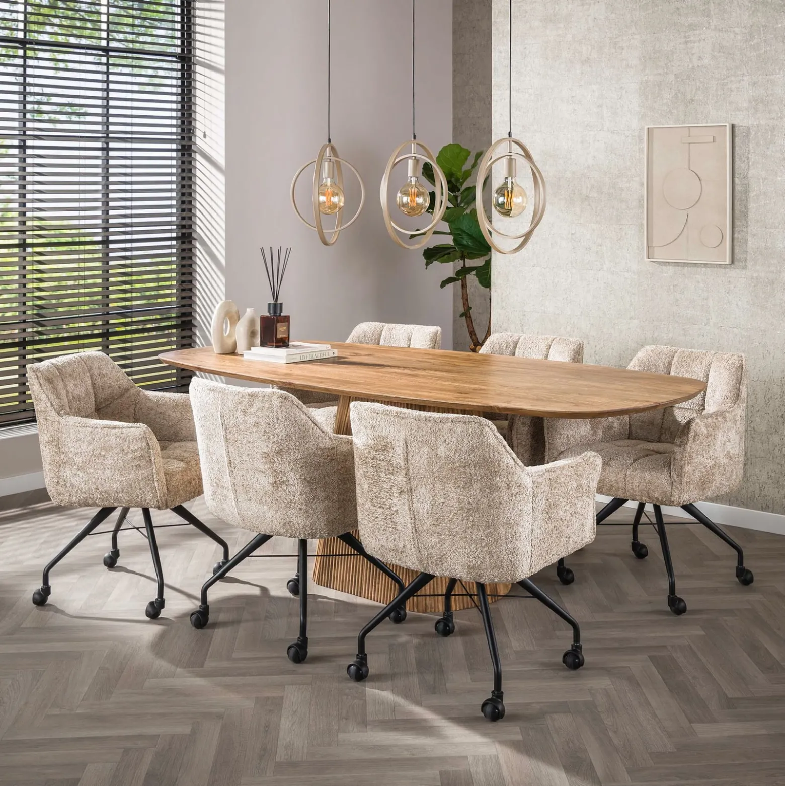 Pendellampe Turn Around, beige, 3-flammig, 130 cm, E27