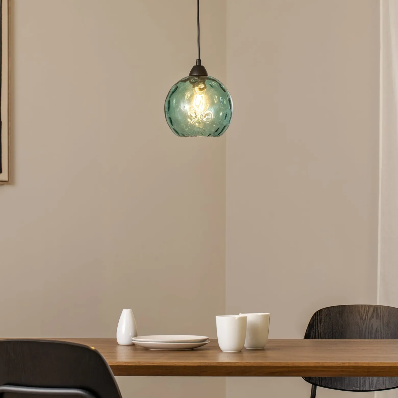 Pendelleuchte Benek, blau, Glas, Ø 20 cm, E27