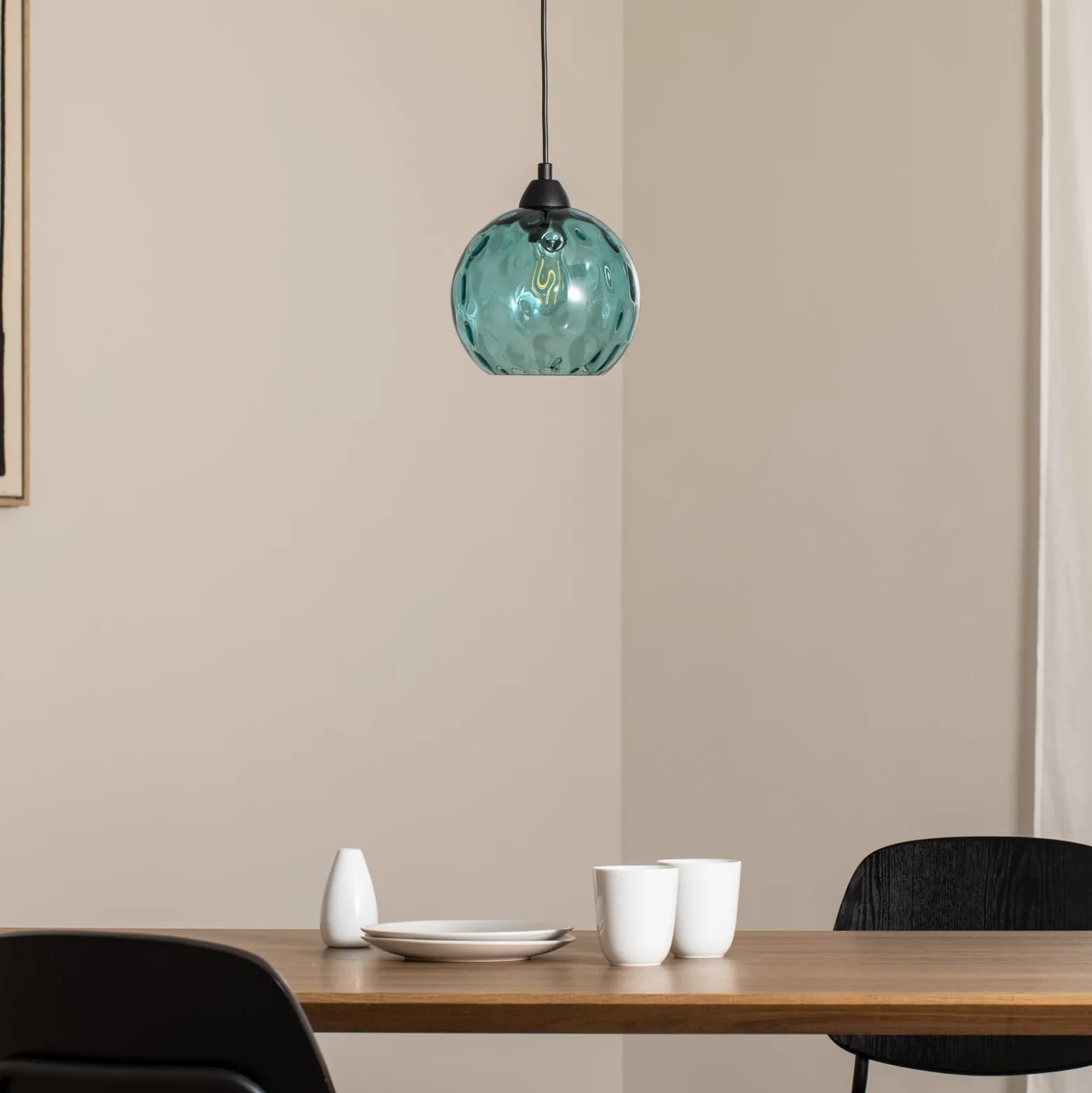 Pendelleuchte Benek, blau, Glas, Ø 20 cm, E27