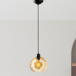 Pendelleuchte Benek, gelb, Glas, Ø 20 cm, E27