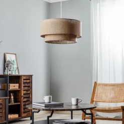 Pendelleuchte Boho, braun, Ø 45 cm, Textil