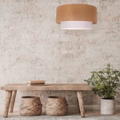 Pendelleuchte Boho, braun/weiß, Ø 45 cm, Textil