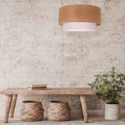 Pendelleuchte Boho, braun/weiß, Ø 45 cm, Textil