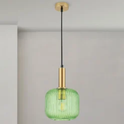 Pendelleuchte Carneval, altmessing/grün, Ø 20 cm, Glas
