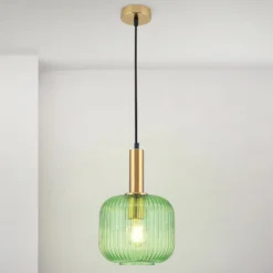 Pendelleuchte Carneval, altmessing/grün, Ø 20 cm, Glas
