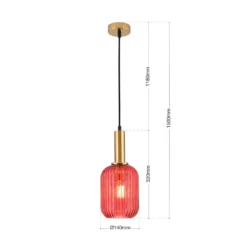 Pendelleuchte Carneval, altmessing/rot, Ø 14 cm, Glas