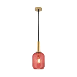 Pendelleuchte Carneval, altmessing/rot, Ø 14 cm, Glas