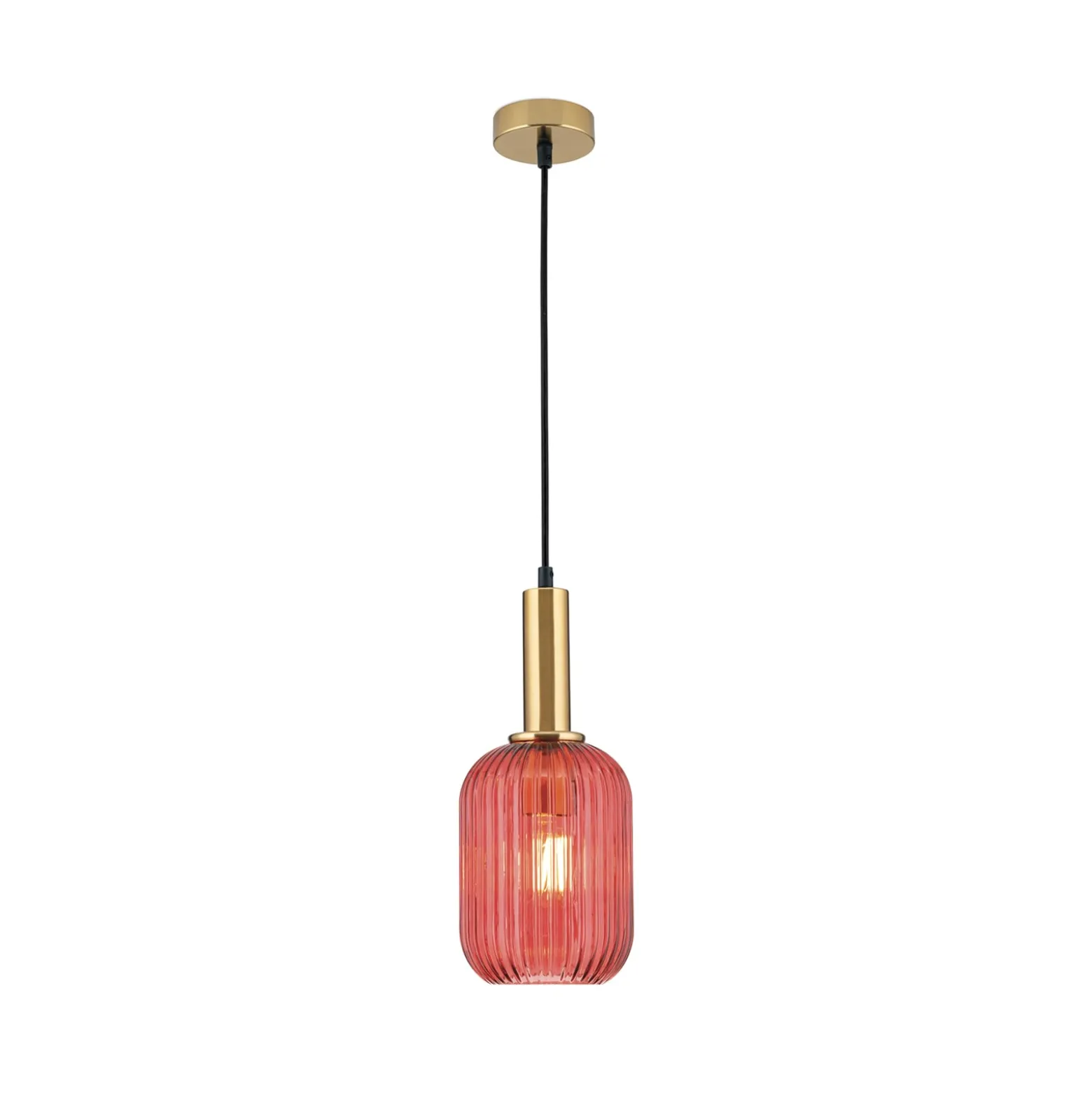 Pendelleuchte Carneval, altmessing/rot, Ø 14 cm, Glas