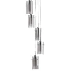 Pendelleuchte Duo 2, Rauchglas/chrom fünfflammig