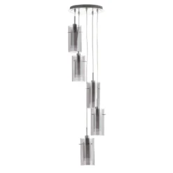 Pendelleuchte Duo 2, Rauchglas/chrom fünfflammig
