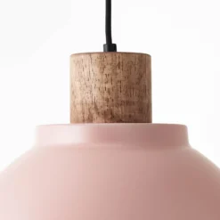 Pendelleuchte Erena mit Holzdetail, hellpink