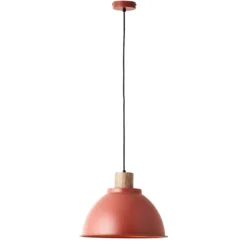 Pendelleuchte Erena mit Holzdetail, rot