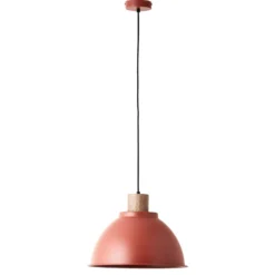 Pendelleuchte Erena mit Holzdetail, rot