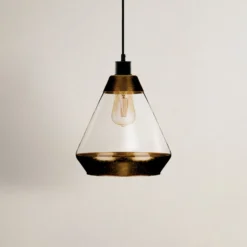 Pendelleuchte Lonceng aus Glas, Dekor gold