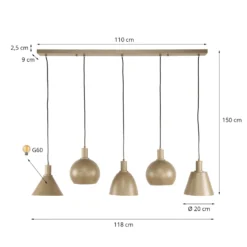 Pendelleuchte Metallo, beige, 5-flammig, 118 cm, E27