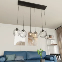 Pendelleuchte Nando, 6-flammig, 125 cm, schwarz, Metall, E27