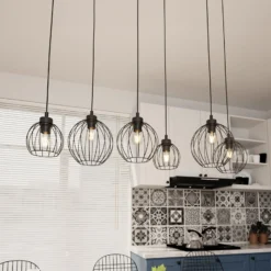 Pendelleuchte Nando, 6-flammig, 125 cm, schwarz, Metall, E27