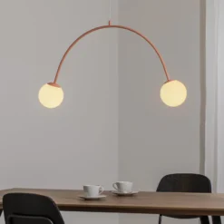 Pendelleuchte Una 2, Metall, Glas, zweiflammig, korallenrot