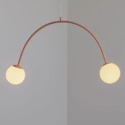 Pendelleuchte Una 2, Metall, Glas, zweiflammig, korallenrot