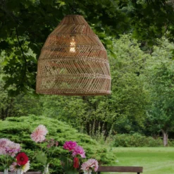 PR Home Außenhängelampe Maja, Rattan, Ø 53 cm, Stecker, IP44