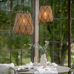 PR Home Außenhängeleuchte Lollo, Rattanoptik natur, Ø 28 cm
