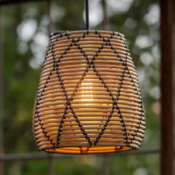 PR Home Außenhängeleuchte Lollo, Rattanoptik natur, Ø 28 cm