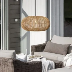 PR Home Außen-Hängeleuchte Zuri, Ø 51 cm, Rattan, Stecker