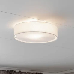 PR Home Deckenleuchte Sam, weiß, Ø 45 cm, Leinentextil